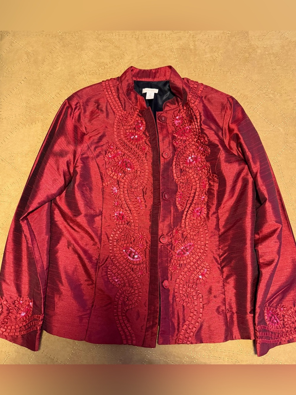Chico's Red Embroidered Beaded Blazer
